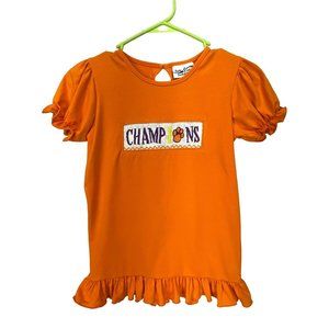 Staches & Lashes Smocked Girls Clemson Orange‎ Short Sleeve Blouse Size 6T